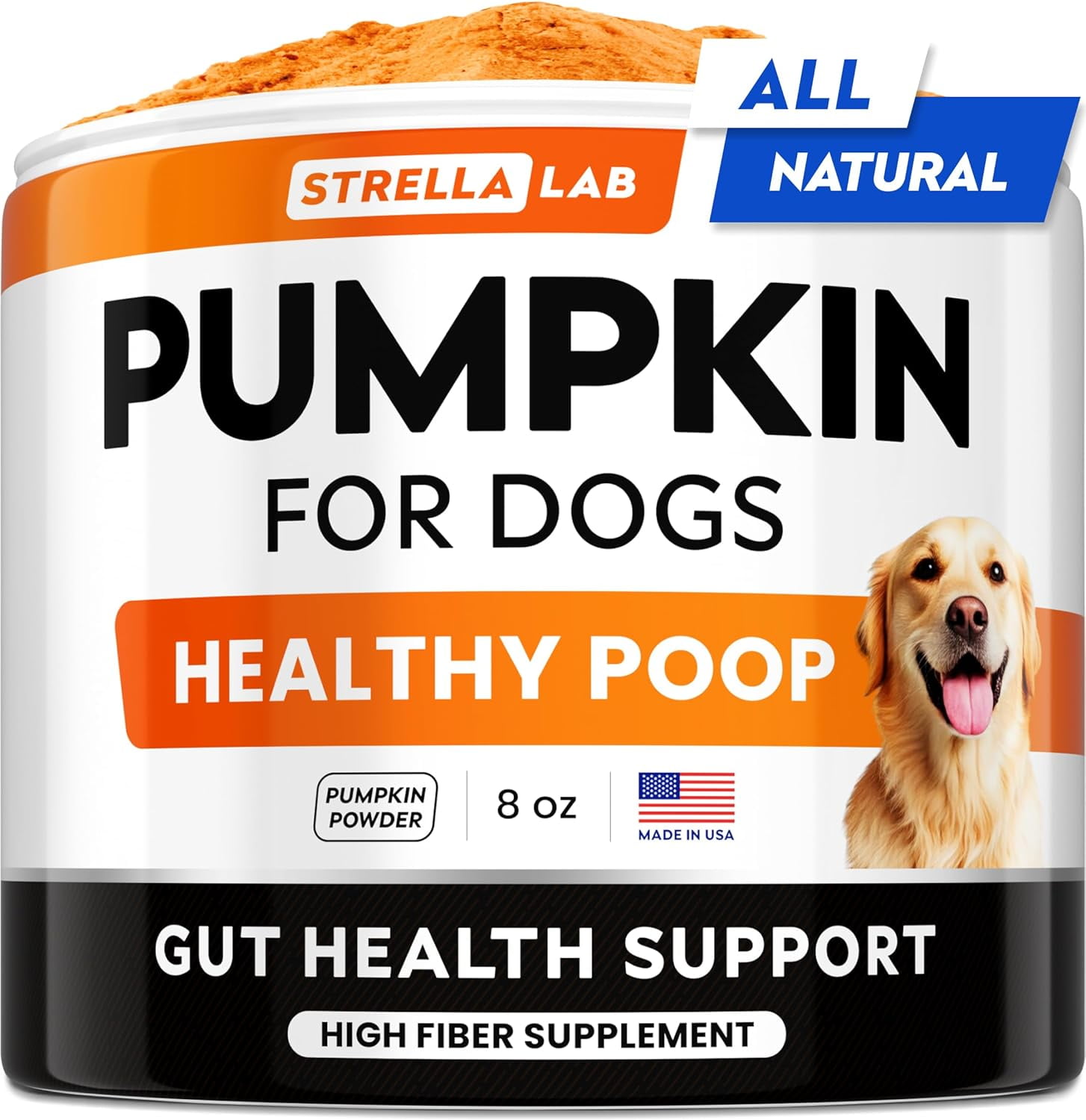 STRELLALAB Pumpkin for Dogs - 8.1oz High Fiber Powder Supplement - Stool Consistency and Softener - Diarrhea, Constipation, Upset Stomach, Food Sensitivity, Scoot - Digestion Support - Made in USA
