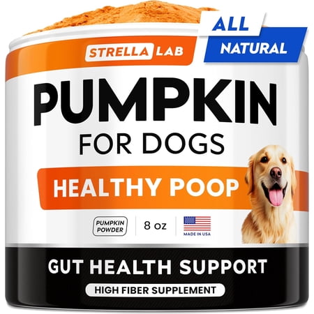 STRELLALAB Pumpkin for Dogs - 8.1oz High Fiber Powder Supplement - Stool Consistency and Softener - Diarrhea, Constipation, Upset Stomach, Food Sensitivity, Scoot - Digestion Support - Made in USA
