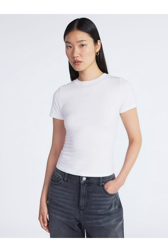 Women’s Stretch Cotton Blend Baby Tee with Short Sleeves, XS-XXL