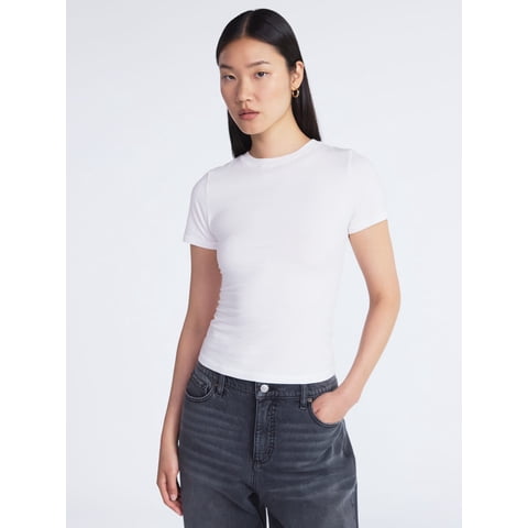 Women’s Stretch Cotton Blend Baby Tee with Short Sleeves, Sizes XS-XXL