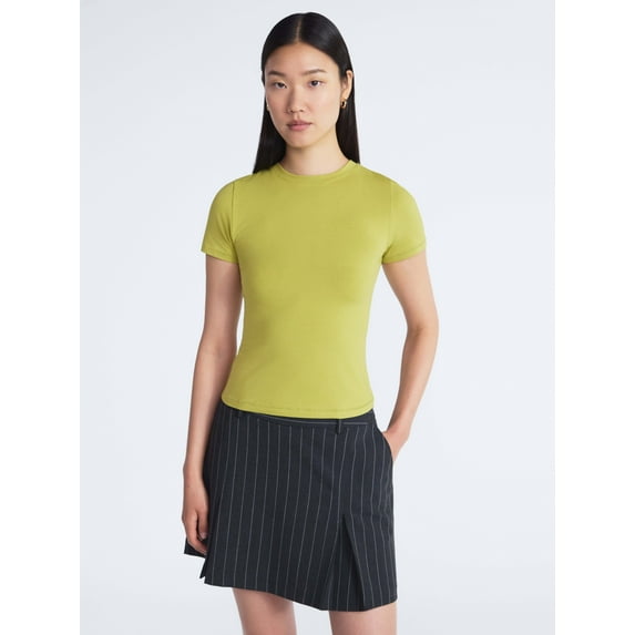 Scoop Women’s Stretch Cotton Blend Baby Tee with Short Sleeves, XS-XXL