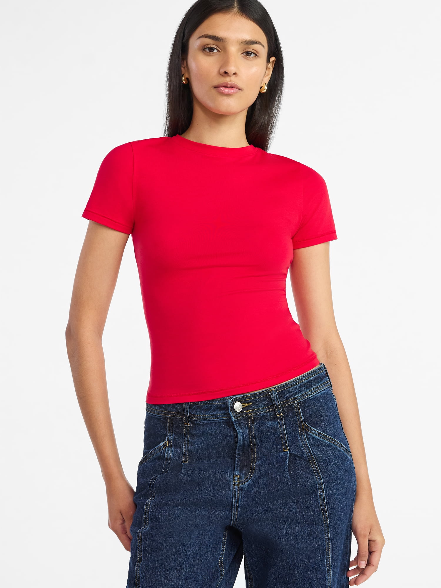 Scoop Women’s Stretch Cotton Blend Baby Tee with Short Sleeves, XS-XXL