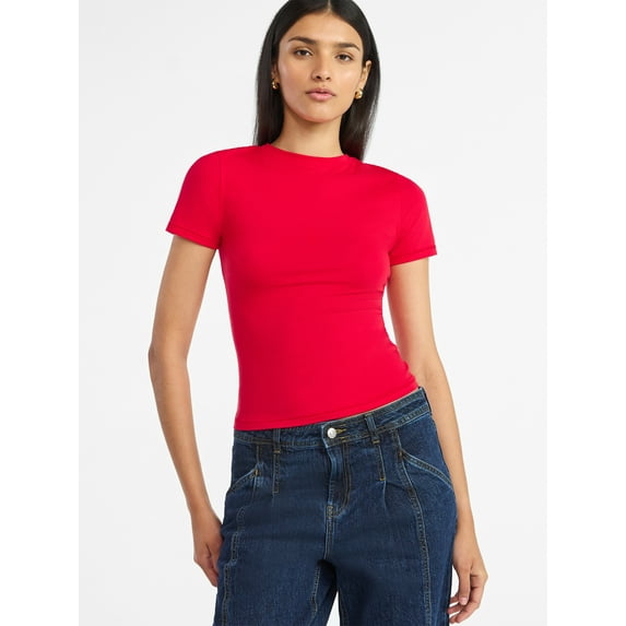 Scoop Women’s Stretch Cotton Blend Baby Tee with Short Sleeves, XS-XXL