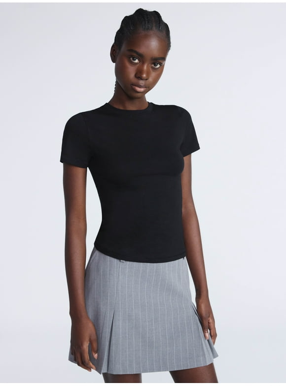 Women’s Stretch Cotton Blend Baby Tee with Short Sleeves, XS-XXL