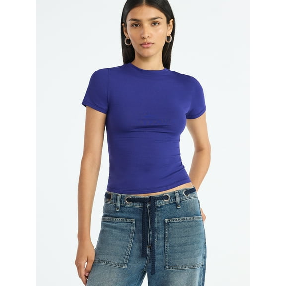 Scoop Women’s and Women’s Plus Stretch Cotton Baby Tee with Short Sleeves, XS-4X