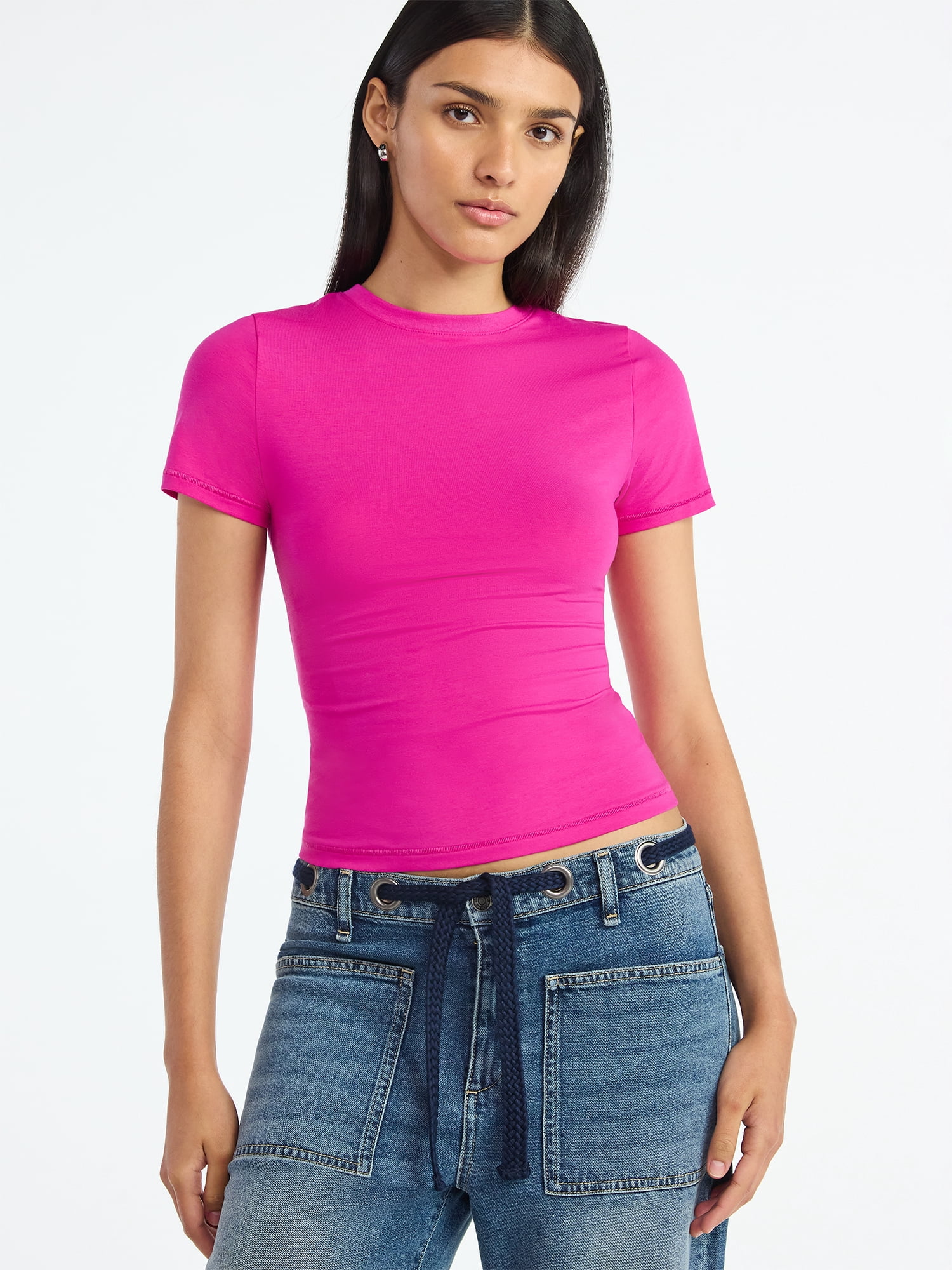 Scoop Women’s Stretch Cotton Blend Baby Tee with Short Sleeves, XS-XXL