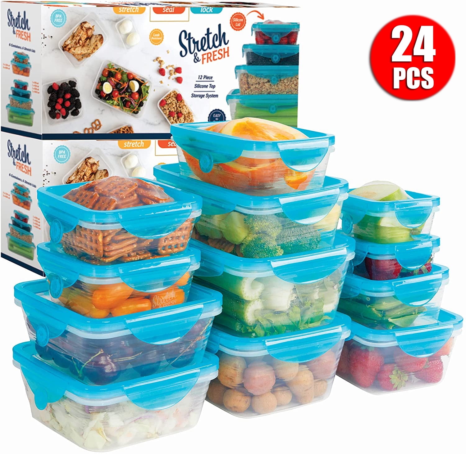 24PCS Food Storage Containers with Airtight Lids Plastic Leak Proof BPA  Free Con