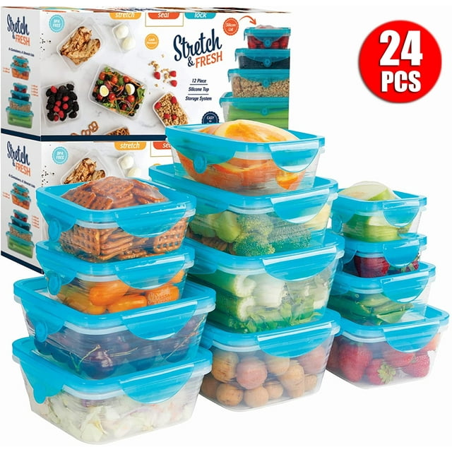 STRETCH and FRESH Silicone Food Storage Containers Airtight Lids for