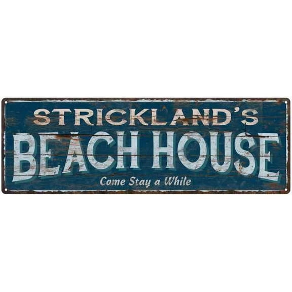 STRICKLAND'S Beach House Blue Rustic Cabin Home Decor 6x18 Metal 206180026456
