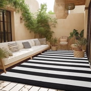 STRICKLANDHOME Outdoor Rug 5 x 8 ft, Reversible Plastic Straw Rug for Patio, Waterproof Large Outdoor Carpet for RV, Patio, Camping, Backyard, Deck, Picnic, Beach, Black & White