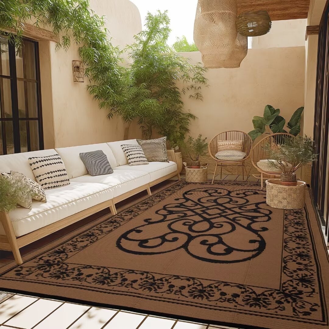 STRICKLANDHOME Outdoor Rug 5 x 8 ft, Reversible Plastic Straw Rug for Patio, Waterproof Large Outdoor Carpet