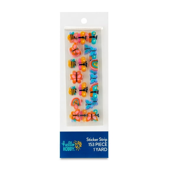 Hello Hobby Multicolor Butterflies, Bees & Rainbows Sticker Strips, 1 Yard, 153 Count