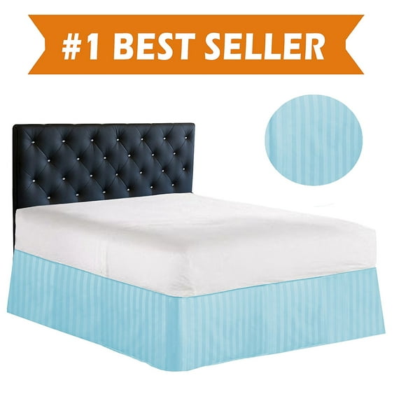 STRIPE Bed Skirt Dust Ruffle California King Aqua