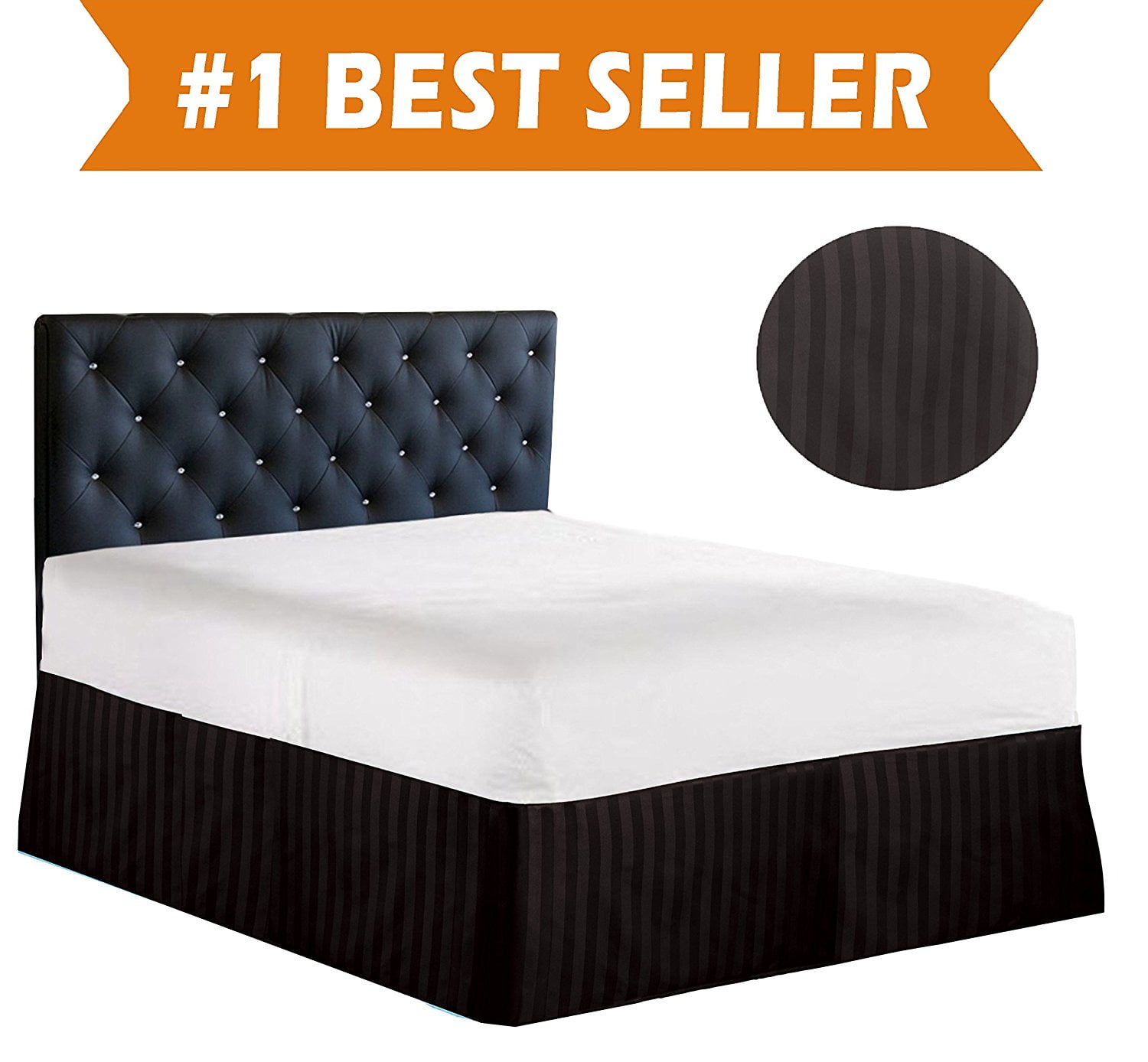 STRIPE Bed Skirt Dust Ruffle California King Black