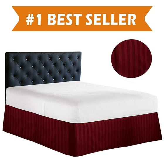 STRIPE Bed Skirt Dust Ruffle King Burgundy