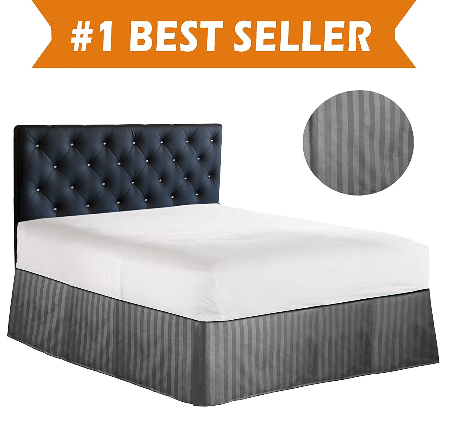 STRIPE Bed Skirt Dust Ruffle King Grey
