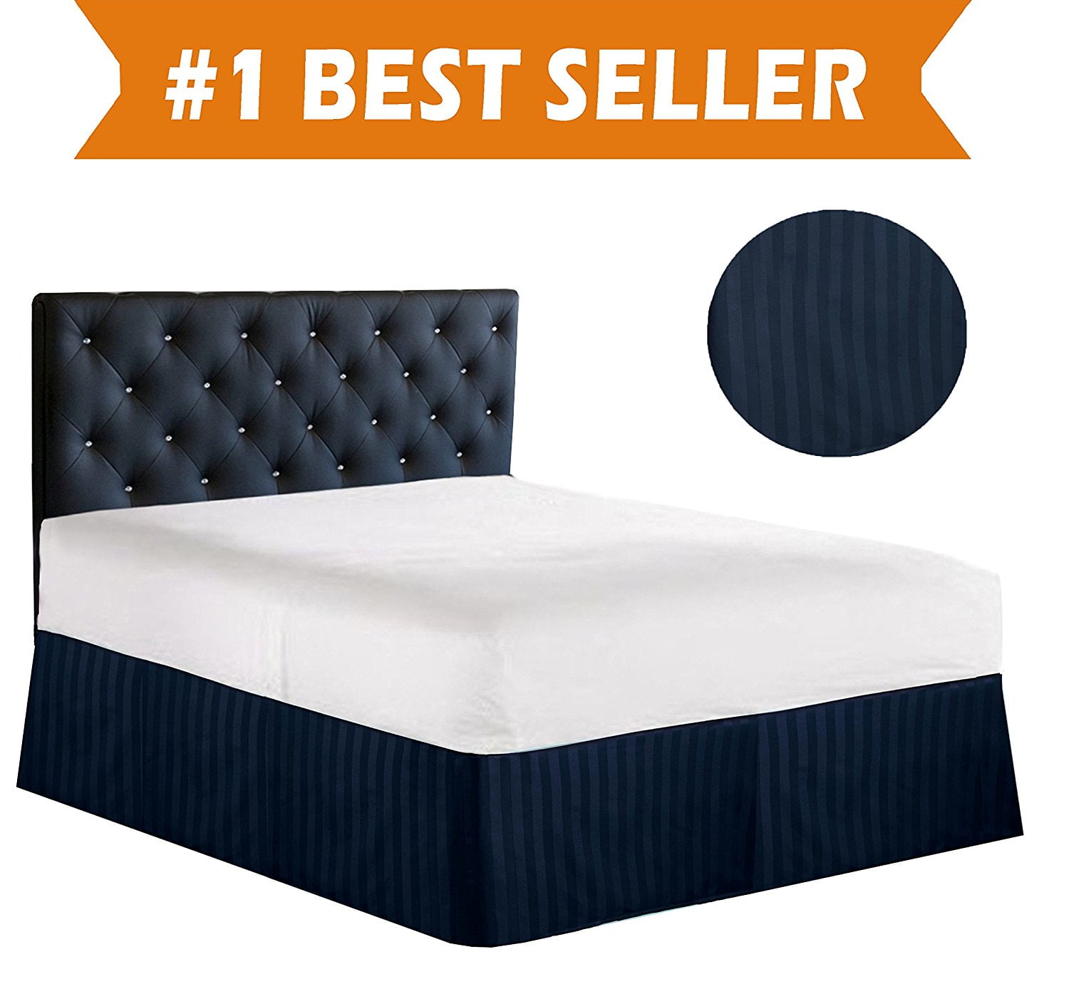 STRIPE Bed Skirt Dust Ruffle King Navy Blue