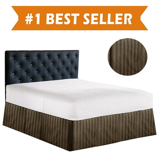 STRIPE Bed Skirt / Dust Ruffle - Pleated Tailored 14inch Drop, Full, Chocolate Brown