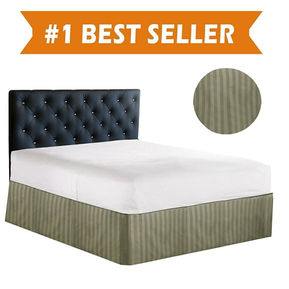 STRIPE Bed Skirt / Dust Ruffle - Pleated Tailored 14inch Drop, Full, Sage/Green