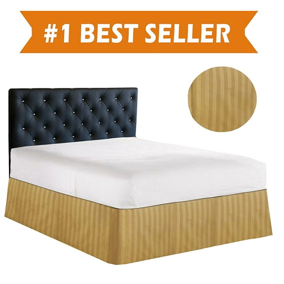 STRIPE Bed Skirt / Dust Ruffle - Pleated Tailored 14inch Drop, King, Gold