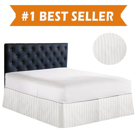 STRIPE Bed Skirt / Dust Ruffle - Pleated Tailored 14inch Drop, Queen, White