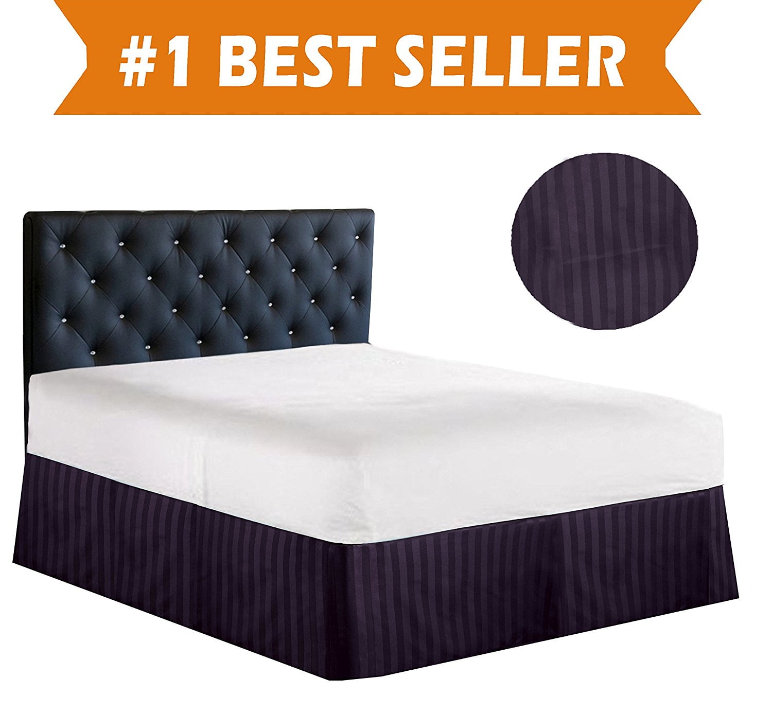 Stripe Design Bed Skirt Dust Ruffle - Pleated Tailored 14inch Drop, Twin, Eggplant-Purple