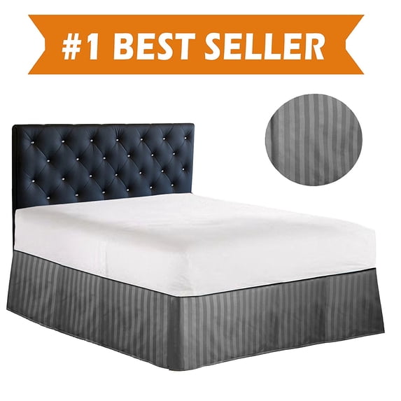 STRIPE Bed Skirt / Dust Ruffle - Pleated Tailored 14inch Drop, Twin, Grey