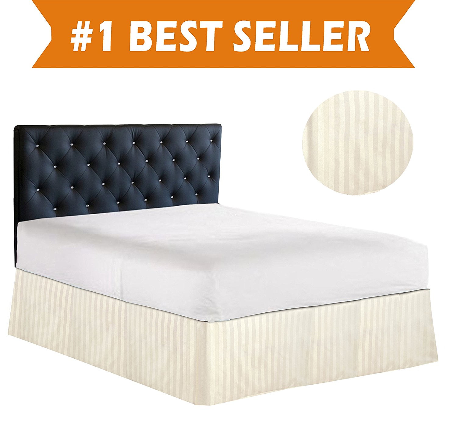 STRIPE Bed Skirt / Dust Ruffle - Pleated Tailored 14inch Drop, Twin, Ivory