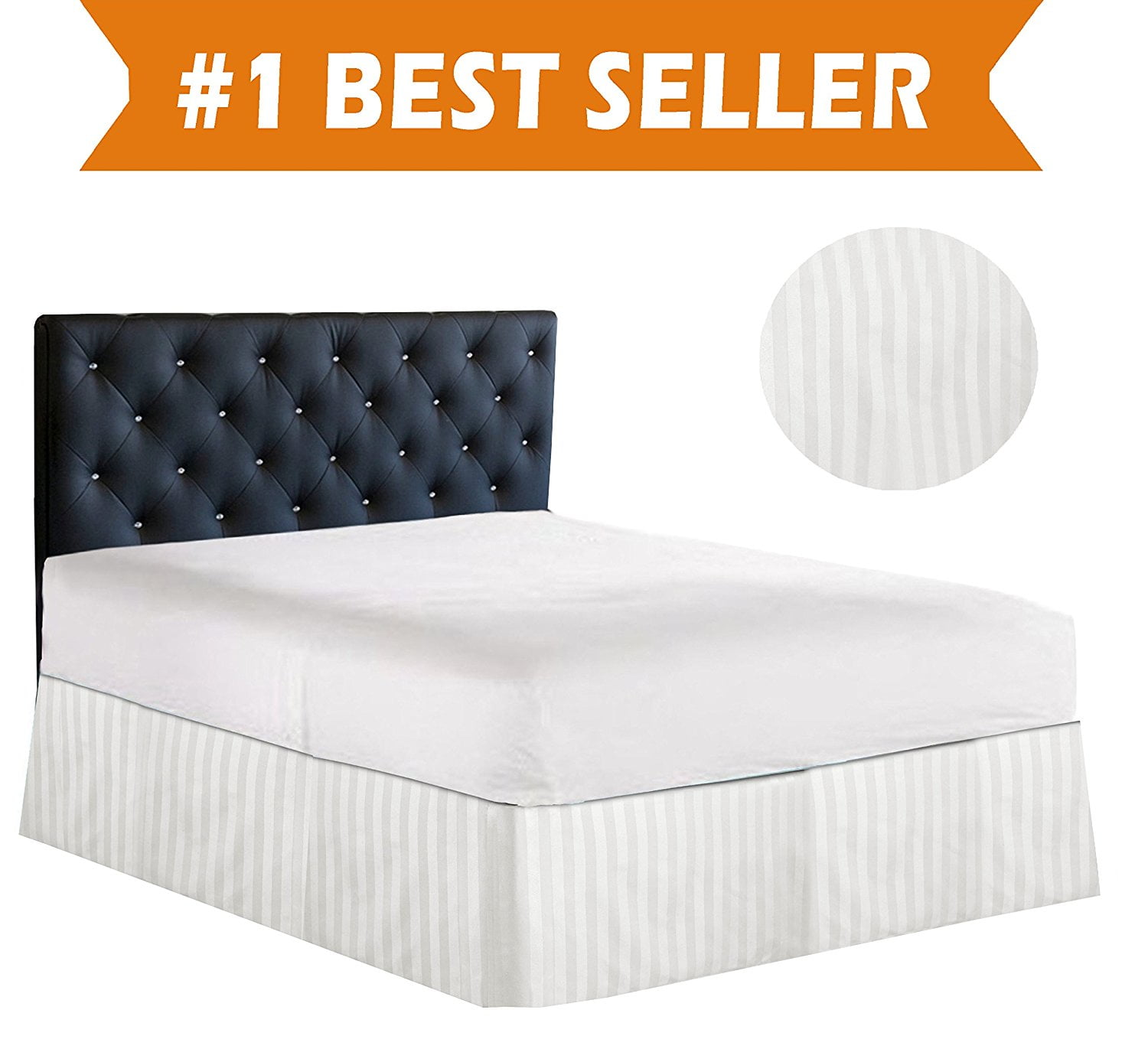 STRIPE Bed Skirt / Dust Ruffle - Pleated Tailored 14inch Drop, Twin, White