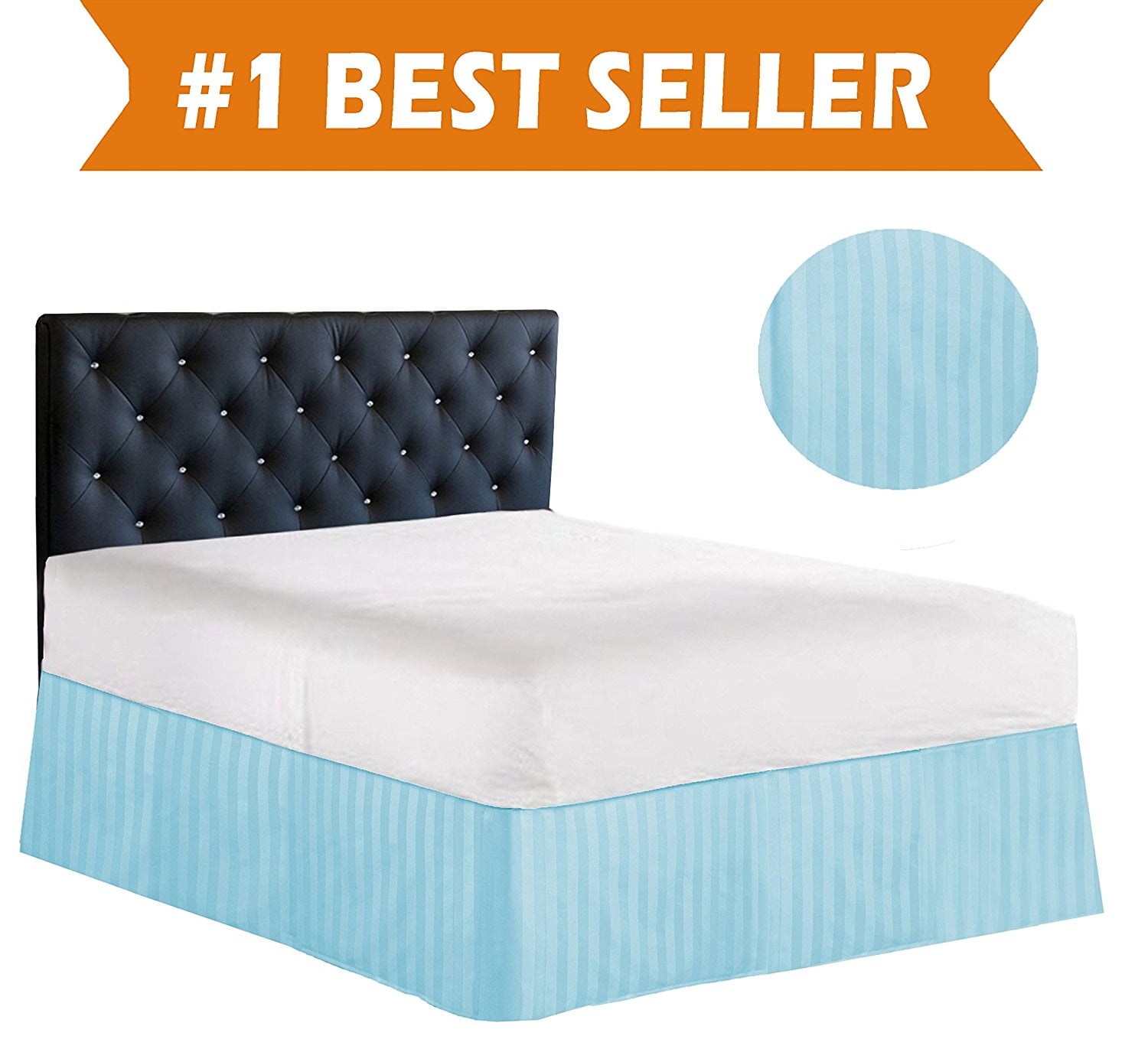 STRIPE Bed Skirt Dust Ruffle Queen Aqua Blue