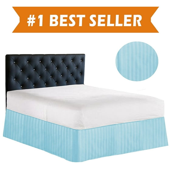 STRIPE Bed Skirt Dust Ruffle Queen Aqua Blue