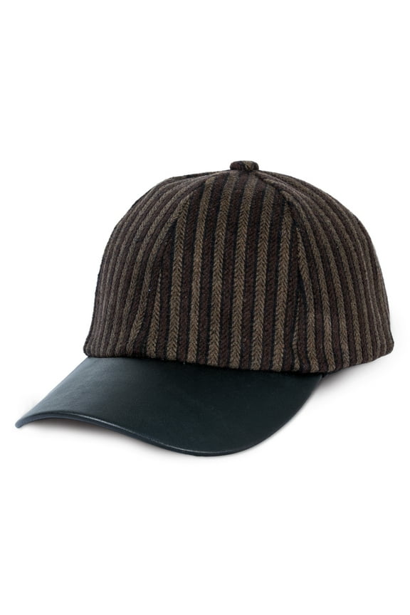 STRIPED BASEBALL CAP HAT WITH PU BRIM