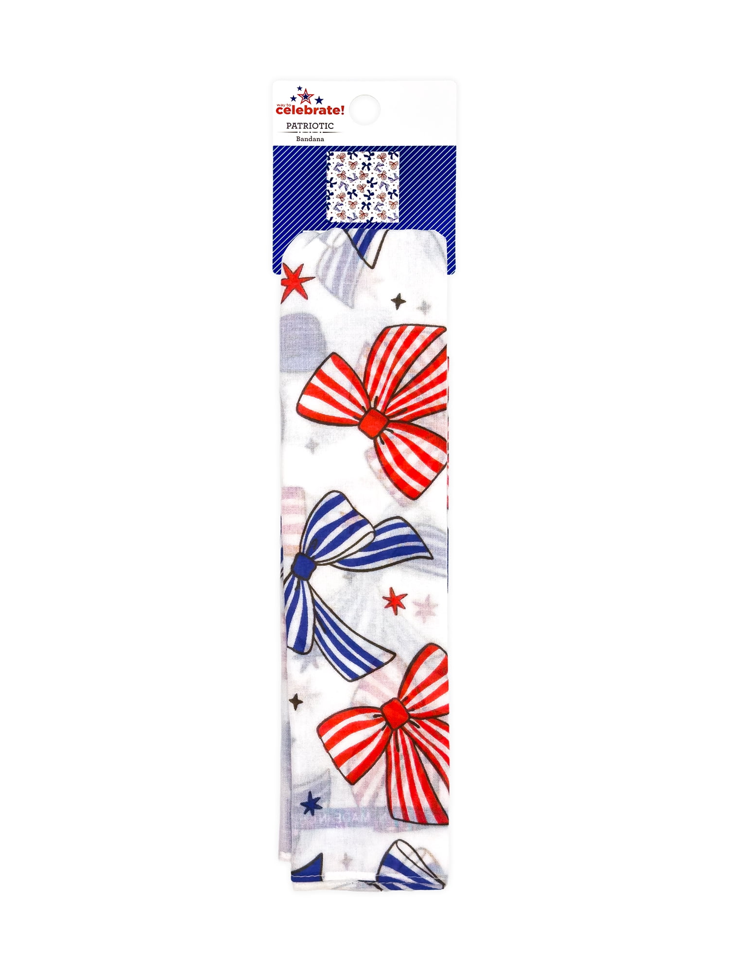 Fourth of July Women’s Striped Bows Bandana from Way to Celebrate, One Size, White/Multi
