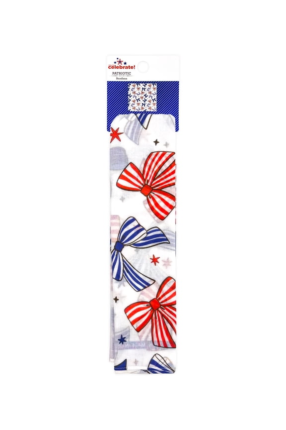 Fourth of July Womens Striped Bows Bandana from Way to Celebrate, One Size, White/Multi
