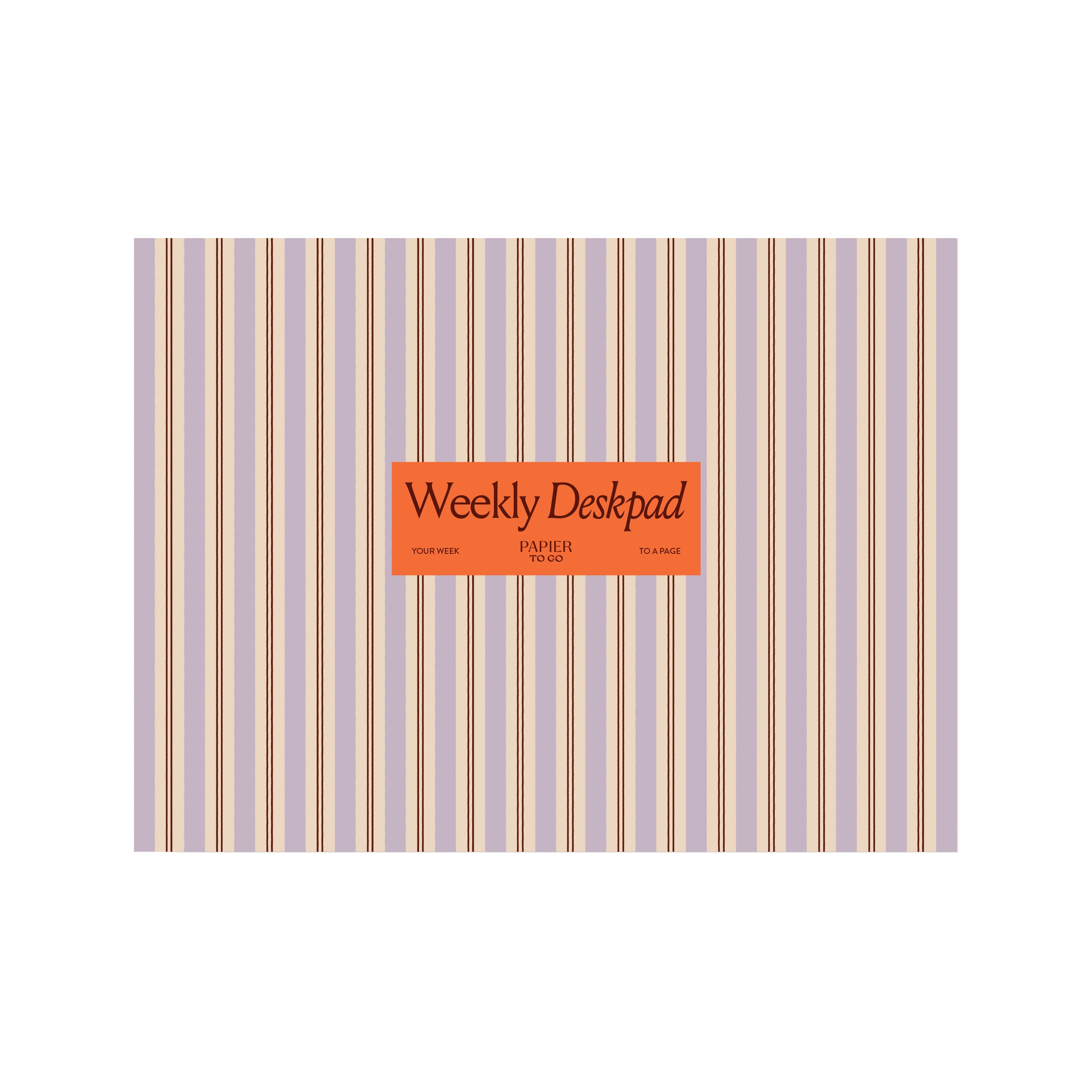 Papier To Go, Tear Away Pages Weekly Desk Pad Planner, Softcover, 9.5"" x 7.1"" inches, Stripe Print - Stripes, Lilac Orange
