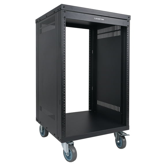 STRK-M16U Sound Town 16U Universal Steel Rack, w/ 3" Locking Casters, Vented Side Panels for Audio Video, Server and Network Equipment (STRK-M16U)