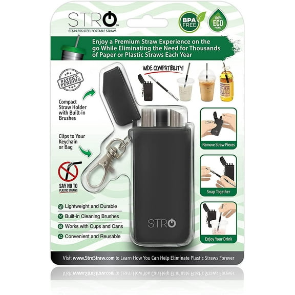 STRO Portable Reusable Metal Straw with Travel Case & Built-in Cleaning Brush, Stainless Steel Straws Drinking Straw for 20 and 30 oz Tumbler