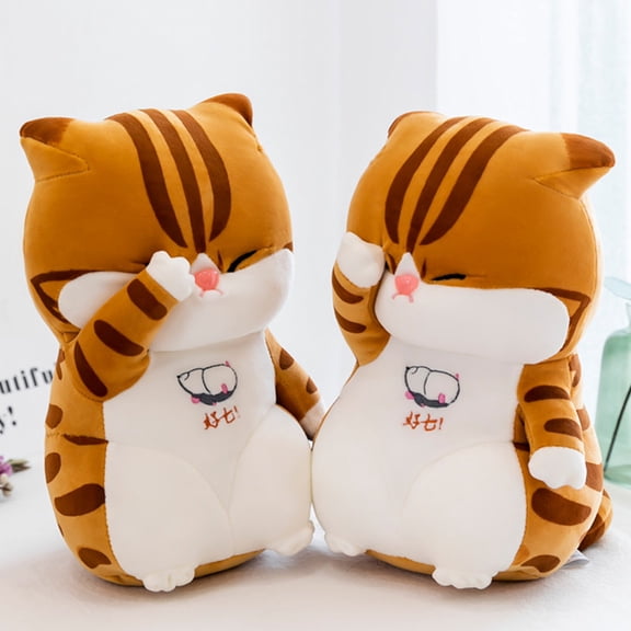 STROLA 30cm Sad Cat Stuffed Animal, Distressed Plush Toy with Spandex & Down Fill, Soft Cuddle Pillow for Anxiety Relief, Gift for Cat Lovers