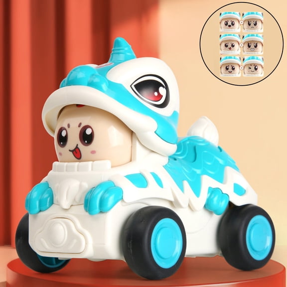 STROLA 360° Rotating Stunt Car with 6 Changing Faces, Inertia Push and Go Friction Powered Flip Vehicle Toy for Ki-ds 3+