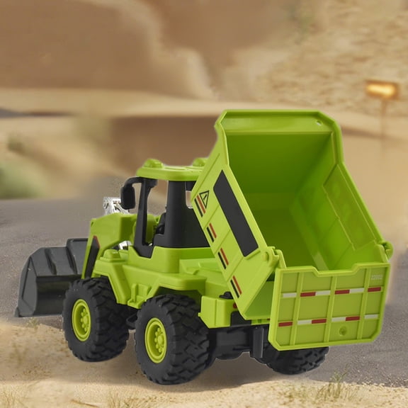 STROLA Alloy Engineering Vehicle Set – 4 Pack Push Along Construction Toys for Bo-ys Tod-dler Bulldozer Dump Truck Excavator Loader Green