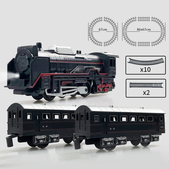 STROLA Battery Operated Electric Train Set with Lights DIY Track Building Kit Christmas Gift for Ki-ds Includes Engine Passenger Cars