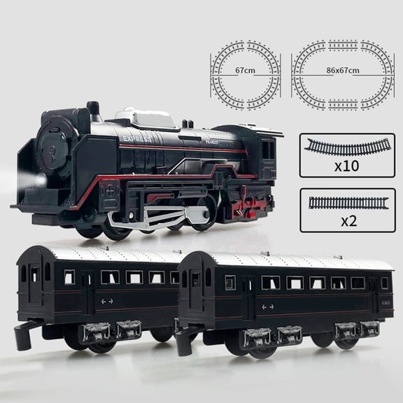 STROLA Battery Operated Electric Train Set with Lights DIY Track Building Kit Christmas Gift for Ki-ds Includes Engine Passenger Cars