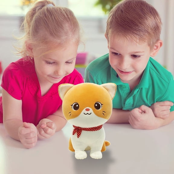 STROLA Cute Yellow Plush Cat Stuffed Animal with Scarf, Soft Kitty Plushie Cat Toy for Ki-ds, Small Cat Doll Home Decor for Gi-rls and Bo-ys, Birthday Gift for Chi-ldren