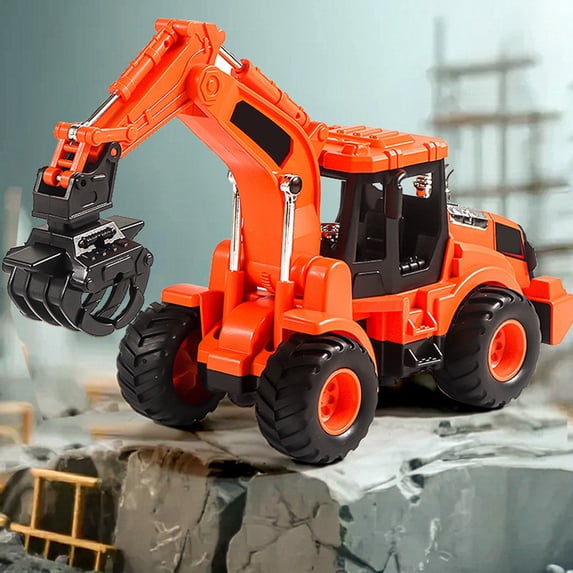 Inertial Simulation Engineering Vehicle Toy, Orange Friction Powered Excavator Digger Model with Movable Parts for B-oys