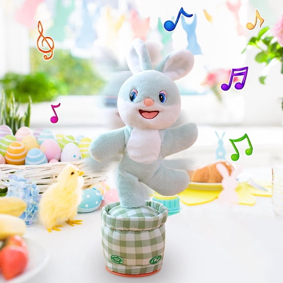 STROLA Interactive Talking Dancing Plush Toy for Tod-dlers, Musical Soft Stuffed Animal Bunny with Voice Recording and Motion, Blue