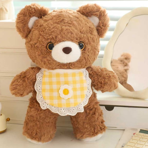 STROLA Mini Bear Plush Toy with Scarf Small Stuffed Yellow Bear Soft Plush Pillow for Ki-ds Tod-dlers Soothing Sleep Companion