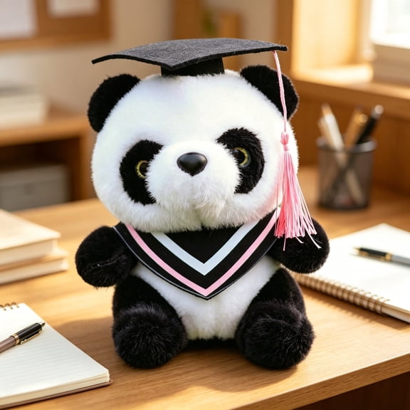 STROLA Pink Graduation Panda Stuffed Animal with Cap, Soft Plush Toy Cuddly Gift for Stu-dents Keepsake Souvenir