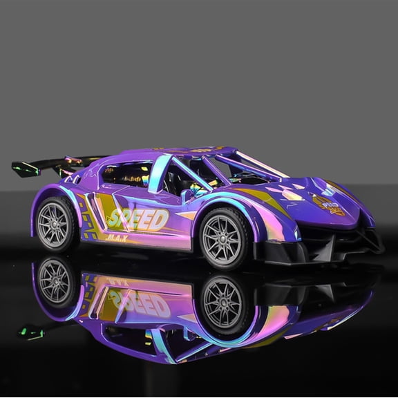 STROLA Purple Friction Powered Pull Back Race Car Toy for Ki-ds, Realistic Sports Car Model, Durable Plastic Vehicle No Battery Needed