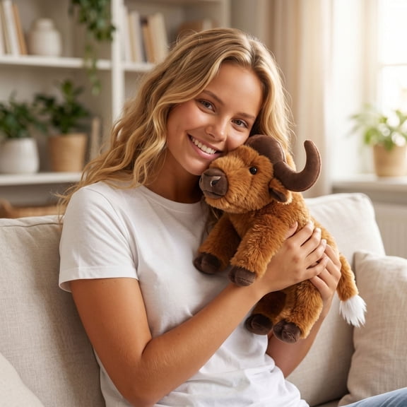 STROLA Realistic Brown Bison Plush Toy Soft Stuffed Animal 15.75 Inch Lifelike Buffalo Pillow for Home Decor