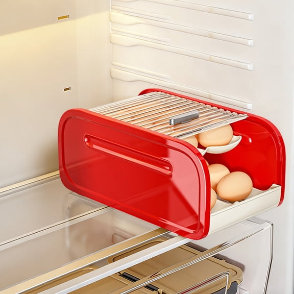 STROLA Red Egg Storage Container for Refrigerator, Large Capacity Plastic Egg Holder Tray with Lid, BPA-Free Fridge Egg Keeper Organizer Box